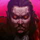 A vampire stares intensely as a blood moon swells in the background in Vampire Survivors on Game Pass.